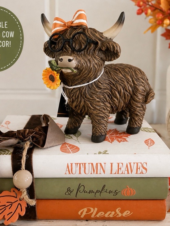 Other - Highland Cow Figurine Decorative Accent with Autumn Stack